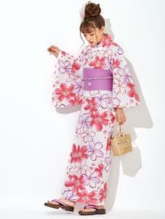 簡単帯　花柄　ピンク　浴衣のサムネイル