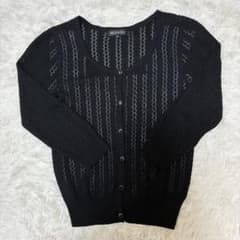 MISCH MASCH 透かし編み 黒ニットカーディガン 38のサムネイル