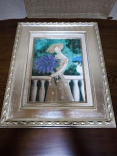 油彩画 花を持つ女性 額装 油彩画 花を持つ女性 額装 - メルカリ