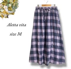 Aletta vita ロングフレアスカート M 紫グレーチェック 紐 4669