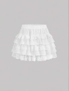 SHEIN MOD コントラストレース フリル裾 スカート 白 Sサイズのサムネイル