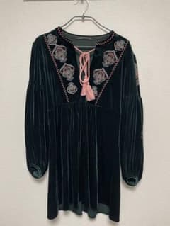 ZARA ザラ　ワンピース　刺繍ワンピース　ベロア　ベロアワンピース　ミニワンピのサムネイル