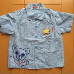 ミキハウス☆くまのプッチー半袖チェックシャツ 90cm 水色のサムネイル