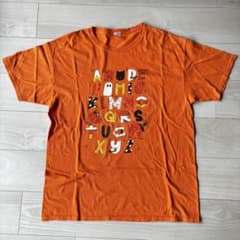 ハロウィン アルファベット プリント Tシャツ オレンジ L 古着のサムネイル