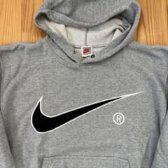 90s NIKE ナイキ ビッグスウッシュ 刺繍 パーカー グレー 銀タグ