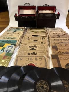 超希少！戦前　SPレコード55枚 皮貼りレコード収納ケース2個付 超希少！戦前 SPレコード55枚 皮貼りレコード収納ケース2個付