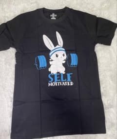 ユニークデザイン筋トレうさぎTシャツ「SELF MOTIVATED」ブラックのサムネイル