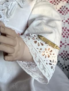 ◇SALEフランスアンティーク陶器ビスクドール中世ドレスレース、ブルー