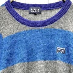 パーリーゲイツ 青灰2M春ゴルフボーダーニットセーターワッペンロゴゴルフウェア