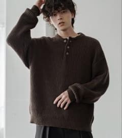 Rocky Monroe ヘンリーネックニット Mサイズ ブラウンのサムネイル