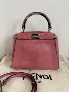 FENDI フェンディミニピーカブー リザード ピンク系 ハンドバッグ 