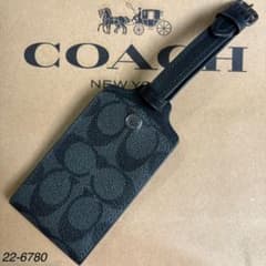 週末セール　COACH コーチ　ブラック　チャコール　レザー　ネームタグ　名札
