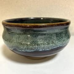 京焼 清水焼 抹茶碗 陶楽 陶印有 流し込み緑釉 結晶 茶道具 焼き物 骨董f9のサムネイル