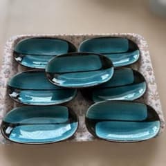オーバル小皿 6枚セット ターコイズブルー 貫入のサムネイル