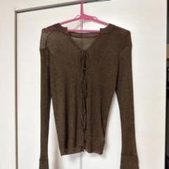 ブラウン ラメ入りニットカーディガン