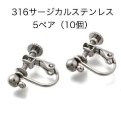 316サージカルステンレス ネジバネ式イヤリング5ペア 10個シルバー