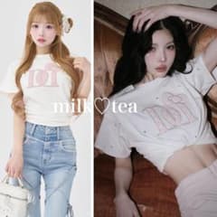 ダーリッチ Hello DarichキルティングアップリケビジューTシャツ Hello DarichキルティングアップリケビジューTシャツ