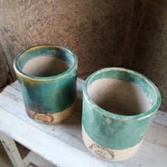 瀬戸焼 織部鶴翼図火鉢一対 22cm 大正～昭和初期 - メルカリ