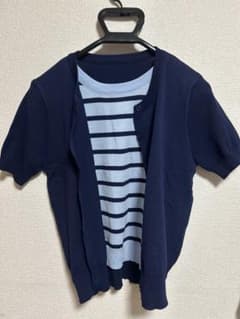 半袖カーディガン アンサンブル ネイビー×ボーダーのサムネイル