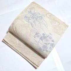 A5◇着物くつろぎ 夏物 扇面に花 銀糸 菊 萩 六通 正絹 薄物 絽 紗
