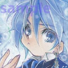 手描きイラスト 豆色紙 オリジナル 創作 原画 コピック 青髪男の子