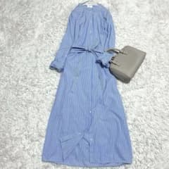GALLARDAGALANTE セピエ　ストライプ　ロングシャツワンピ　リボン
