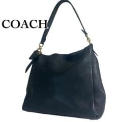 極美品 COACH コーチ ショルダーバッグ シボ革 ブラック 金具ロゴ 