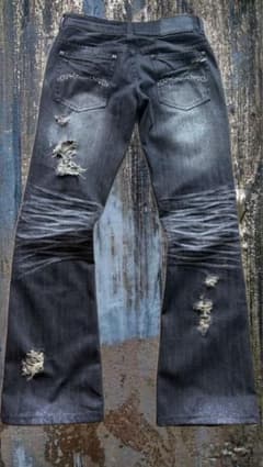 MIDAS distressed bootcut denim pants, black, archive