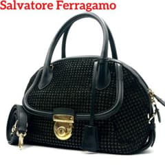 極美品 希少○Ferragamo フィアンマ 2way ハンドバッグ ラメ 黒 - メルカリ