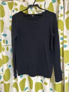 UNIQLO リブニット 長袖 ネイビー Lサイズ