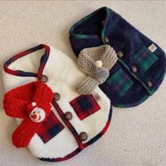 犬服　ボアベスト　裏起毛　マフラー付き　チェック柄　厚手　防寒　あったか　冬のサムネイル