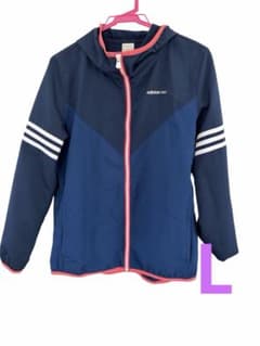 adidas neo ウィンドブレーカー ネイビー ピンク