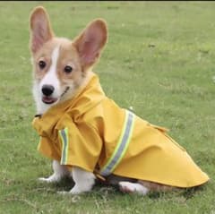 【新品　未使用品】犬用防水レインコート フード付き 青色ネイビー色　Mサイズのサムネイル