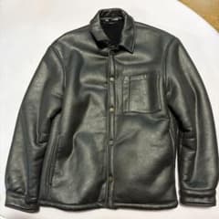 ブラックレザージャケット フリース裏地付きのサムネイル