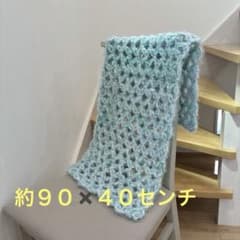 かぎ針編み 透かし編み ニットストール ショール ライトブルー #ハンドメイドのサムネイル