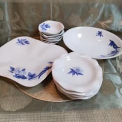 特価！深川製磁オリエンタルブルー　オーバルボール菱形プレート　小鉢・中皿各５個 特価！深川製磁オリエンタルブルー オーバルボール菱形プレート 小鉢