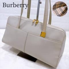 Burberry ノバチェック トートバッグ レザー アイボリー ゴールド金具 