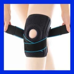 膝サポーター　フリーサイズ　ブラック×ブルー　トレーニング　半月板のサムネイル