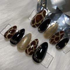 【現品orオーダー可】0117ジラフ、キリン柄ネイルチップセット　Mサイズのサムネイル