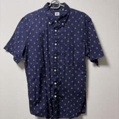 ユニクロ UNIQLO 半袖ボタンダウンシャツ 紺色 ネイビー イカリ柄のサムネイル