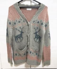 森ガールcawaii トナカイ柄ノルディックニットカーディガン フリー