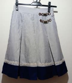 axes femme　ストライプ柄 プリーツスカート ネイビー レース装飾 Mのサムネイル