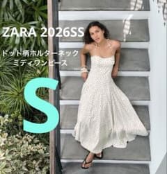 ZARA】ザラ S ドット柄ホルターネックミディワンピース 完売品 新品