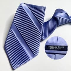 高級 ステファノリッチ プリーツ ネクタイ シルク100 ソリッド スカイ