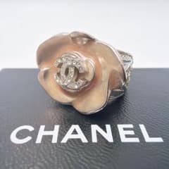 シャネル ココマーク カメリア リング 指輪 約14号 ラインストーン ピンク シャネル ココマーク カメリア リング 指輪 約14号 ラインストーン