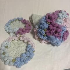 紫陽花ブーケとコースター2つ　ハンドメイドのサムネイル