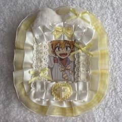 トレカケース レースデコ 黄色 ハンドメイド 猫耳 リボン ホワイトのサムネイル