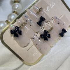 【現品販売】韓国　中国　ワンホン　リボン　ピンクネイルチップのサムネイル