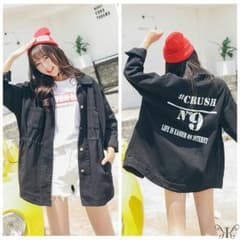 大きいサイズ☆バックロゴ入りロングデニムジャケットのサムネイル