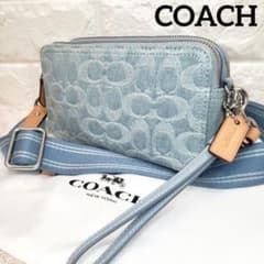 COACHコーチ デニムシグネチャーダブルジップカメラバッグクロスボディ 極美品 COACHコーチ デニムシグネチャーダブルジップカメラバッグクロスボディ